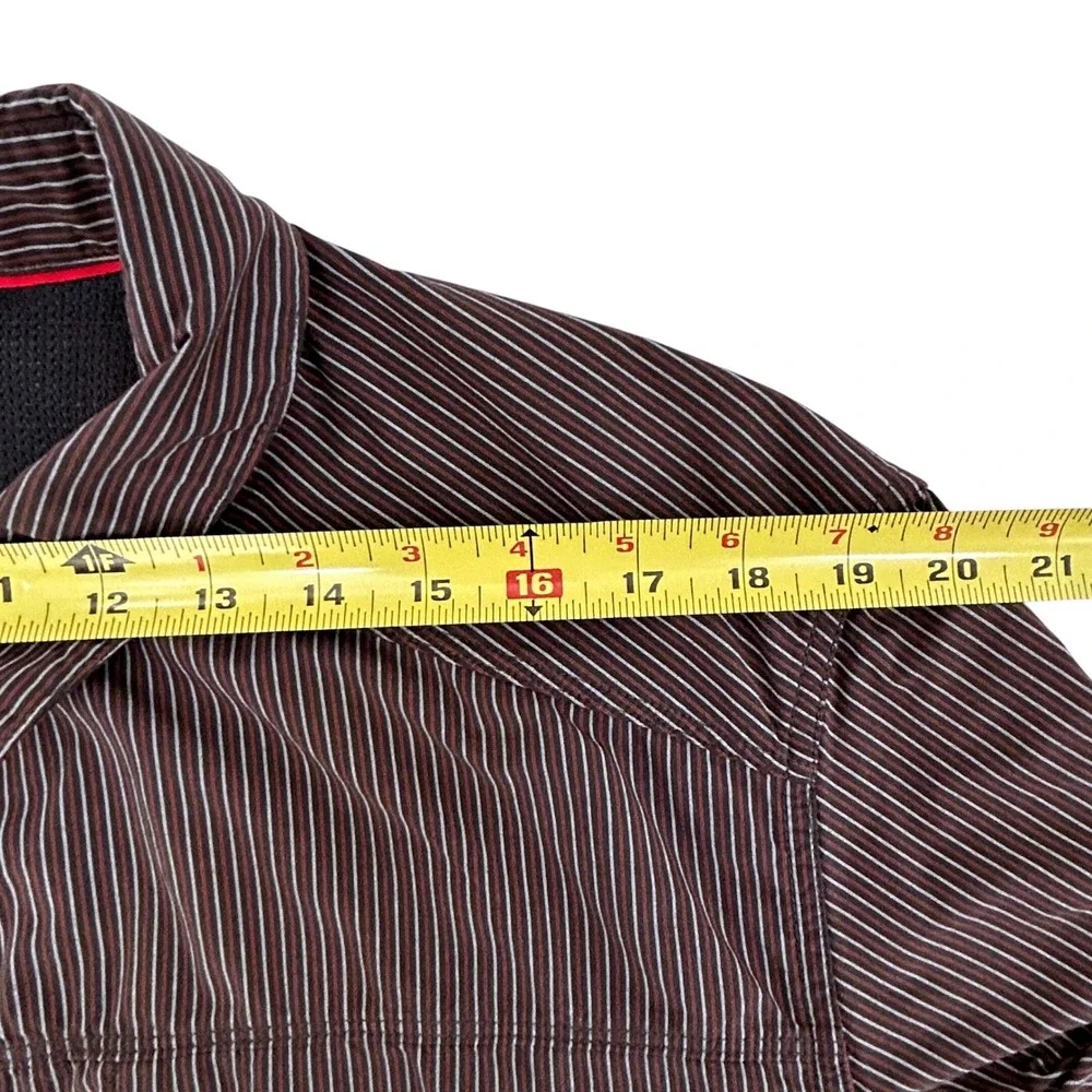 The North Face Men's Shirt Red Black White Stripes Roll Tab Zip Pockets Outdoor‎